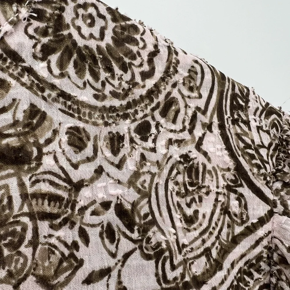 Zac & Rachel Paisley Boho Blouse Size XL Flowy Button Up Western Textured Brown - Picture 5 of 10